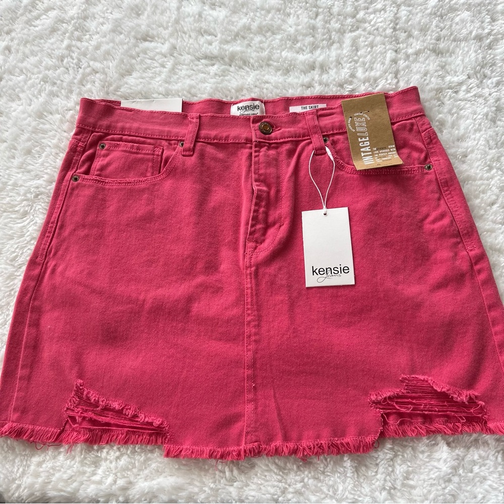 Kensie Jeans Vintage Lux Hot Pink Denim Mini Skirt